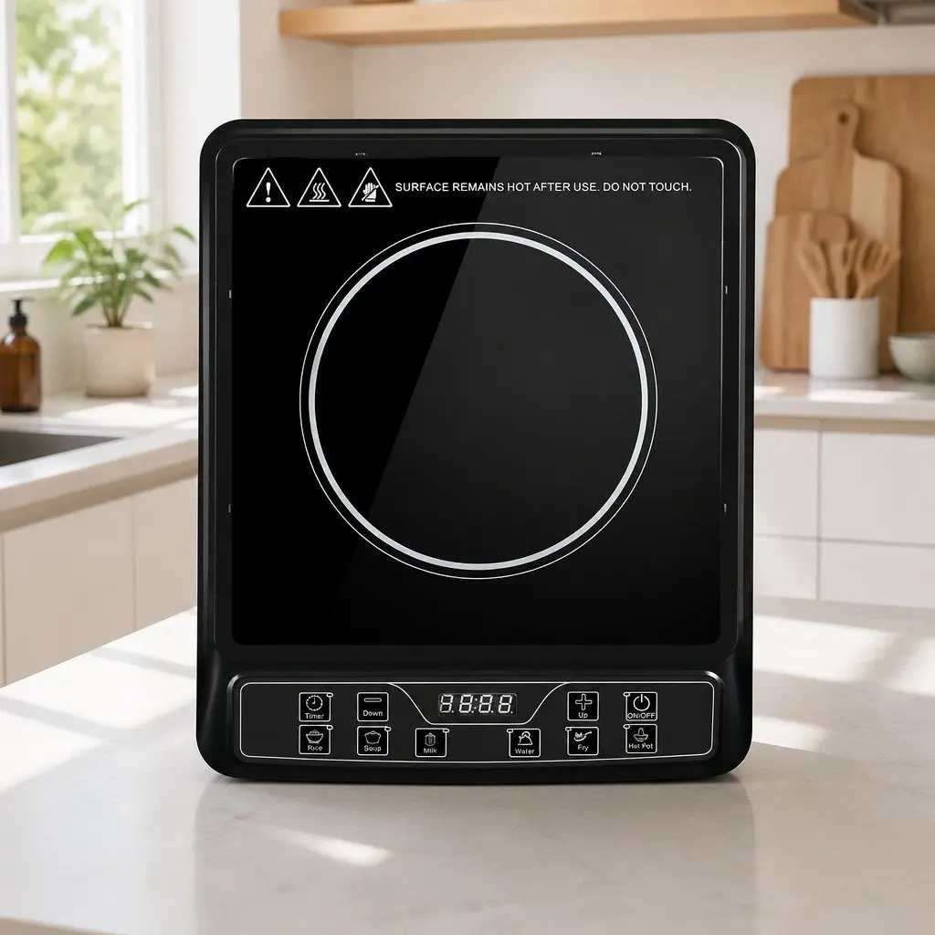 Induction Cooktop Single Burner Black Ceramic Glass 30cm Portable Electric Cooker 2000W