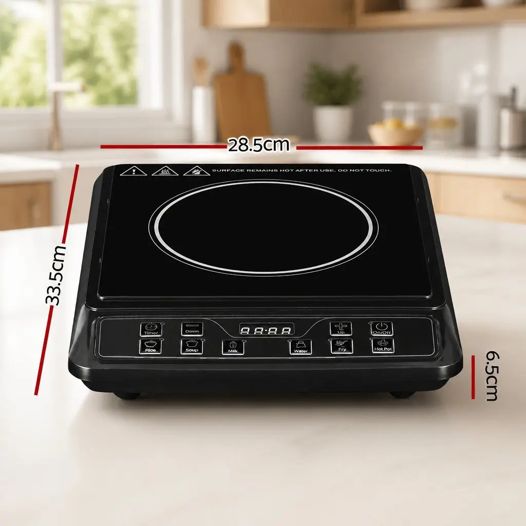 Induction Cooktop Single Burner Black Ceramic Glass 30cm Portable Electric Cooker 2000W