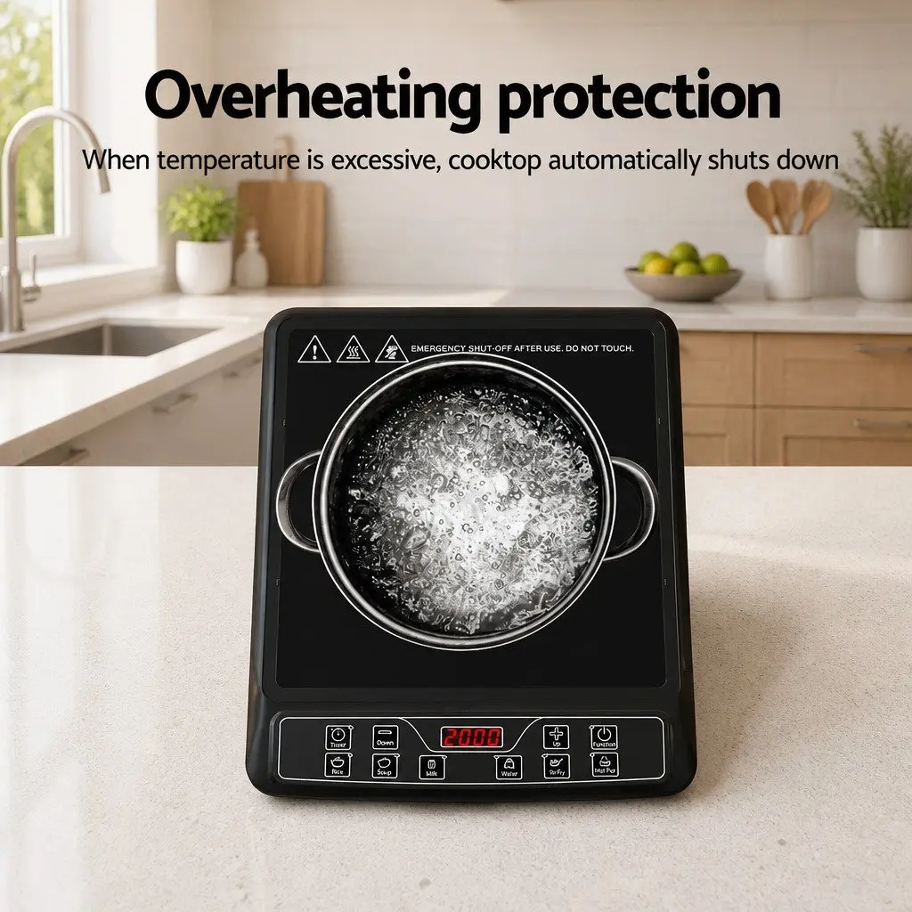 Induction Cooktop Single Burner Black Ceramic Glass 30cm Portable Electric Cooker 2000W