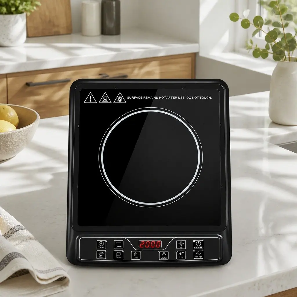 Induction Cooktop Single Burner Black Ceramic Glass 30cm Portable Electric Cooker 2000W