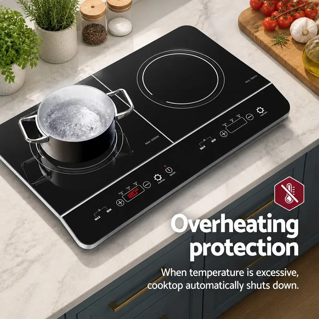 Portable Induction Cooktop Black Ceramic Glass 60cm 2 Cooking Zones Touch Control