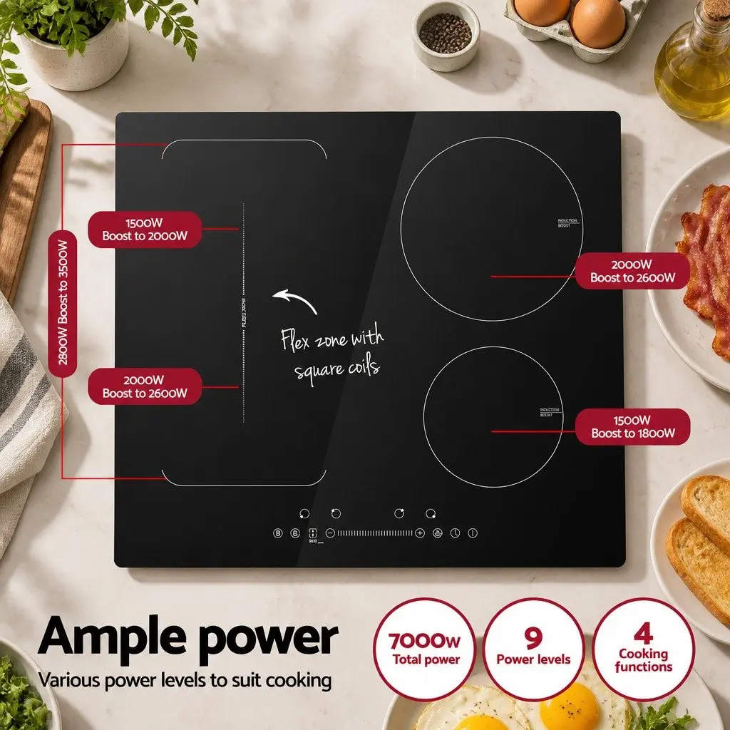 Induction Cooktop 60cm Ceramic Glass 4 Zone Electric Cooker Black Touch Control