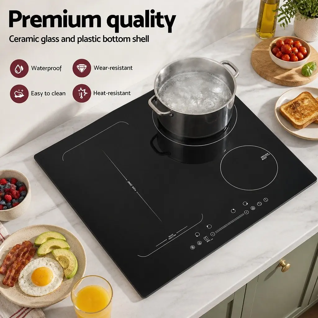 Induction Cooktop 60cm Ceramic Glass 4 Zone Electric Cooker Black Touch Control