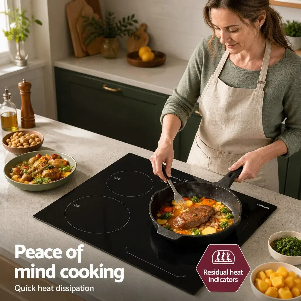 Induction Cooktop 60cm Ceramic Glass 4 Zone Electric Cooker Black Touch Control
