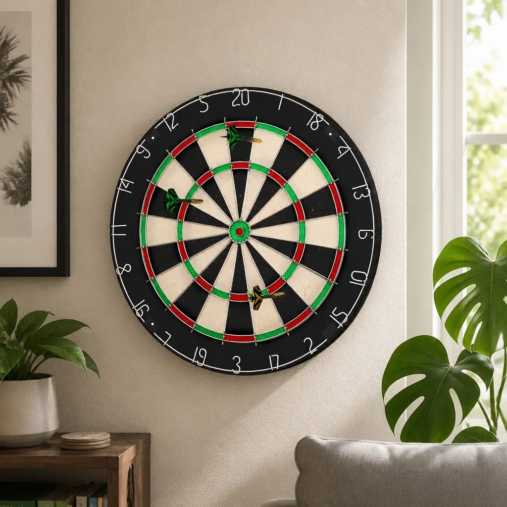 Dartboard 18 Inch Sisal Fiber Black with Rotating Score Ring and 6 Steel Darts