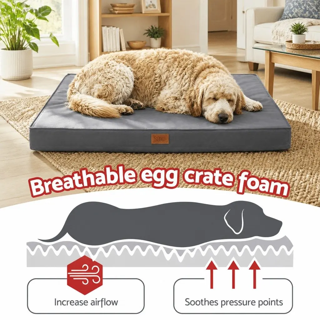 Large Dog Bed Water-resistant Grey Egg Crate Foam Orthopedic Support 91x68cm