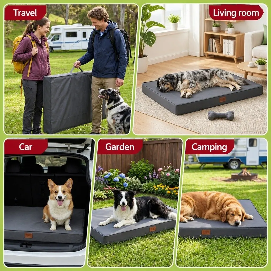 Large Dog Bed Water-resistant Grey Egg Crate Foam Orthopedic Support 91x68cm