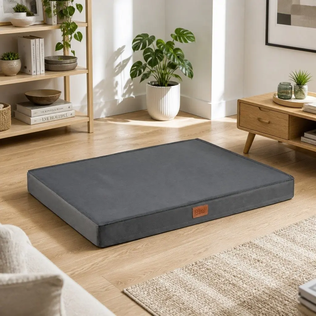 Large Dog Bed Water-resistant Grey Egg Crate Foam Orthopedic Support 91x68cm