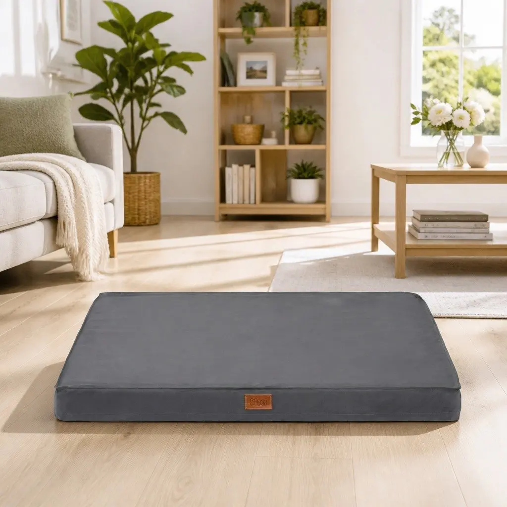 Large Dog Bed Water-resistant Grey Egg Crate Foam Orthopedic Support 91x68cm