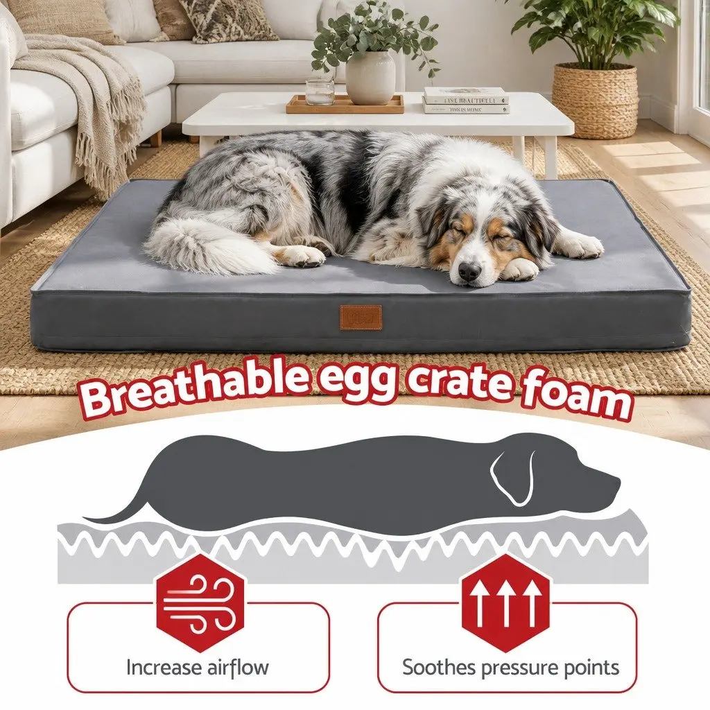 Orthopedic Dog Bed Grey Egg Crate Foam Water-resistant XL 111x81cm