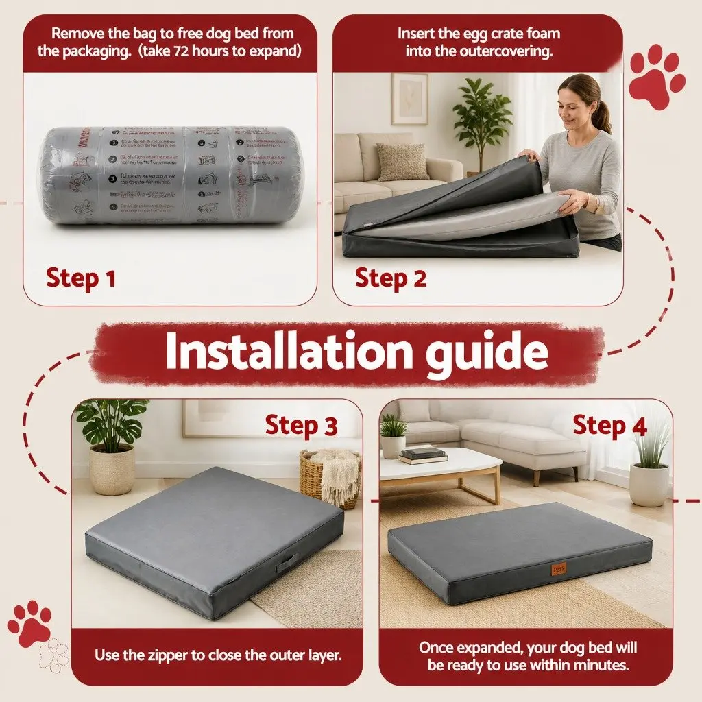 Orthopedic Dog Bed Grey Egg Crate Foam Water-resistant XL 111x81cm