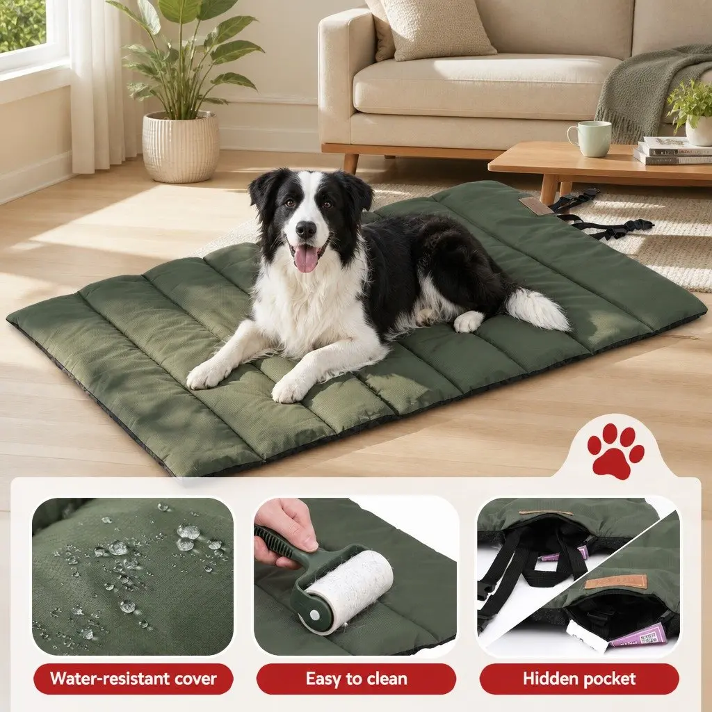 Outdoor Dog Bed Water-Resistant Oxford Fabric Large Green Black