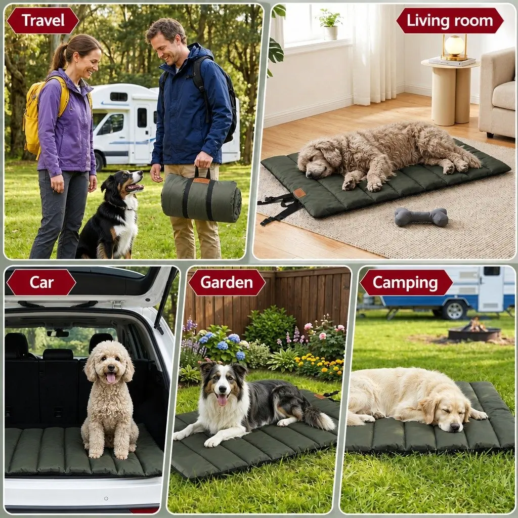 Outdoor Dog Bed Water-Resistant Oxford Fabric Large Green Black
