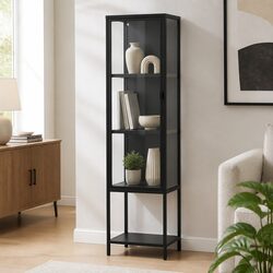 Glass Display Cabinet 4 Tier Storage Shelves Tempered Glass Collections Showcase