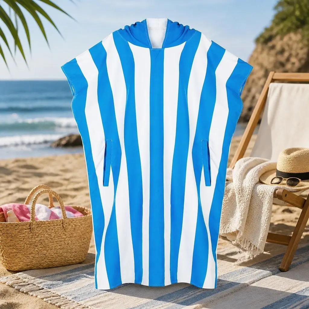 Hooded Poncho Towel Quick Dry Polyester Small Bondi Blue
