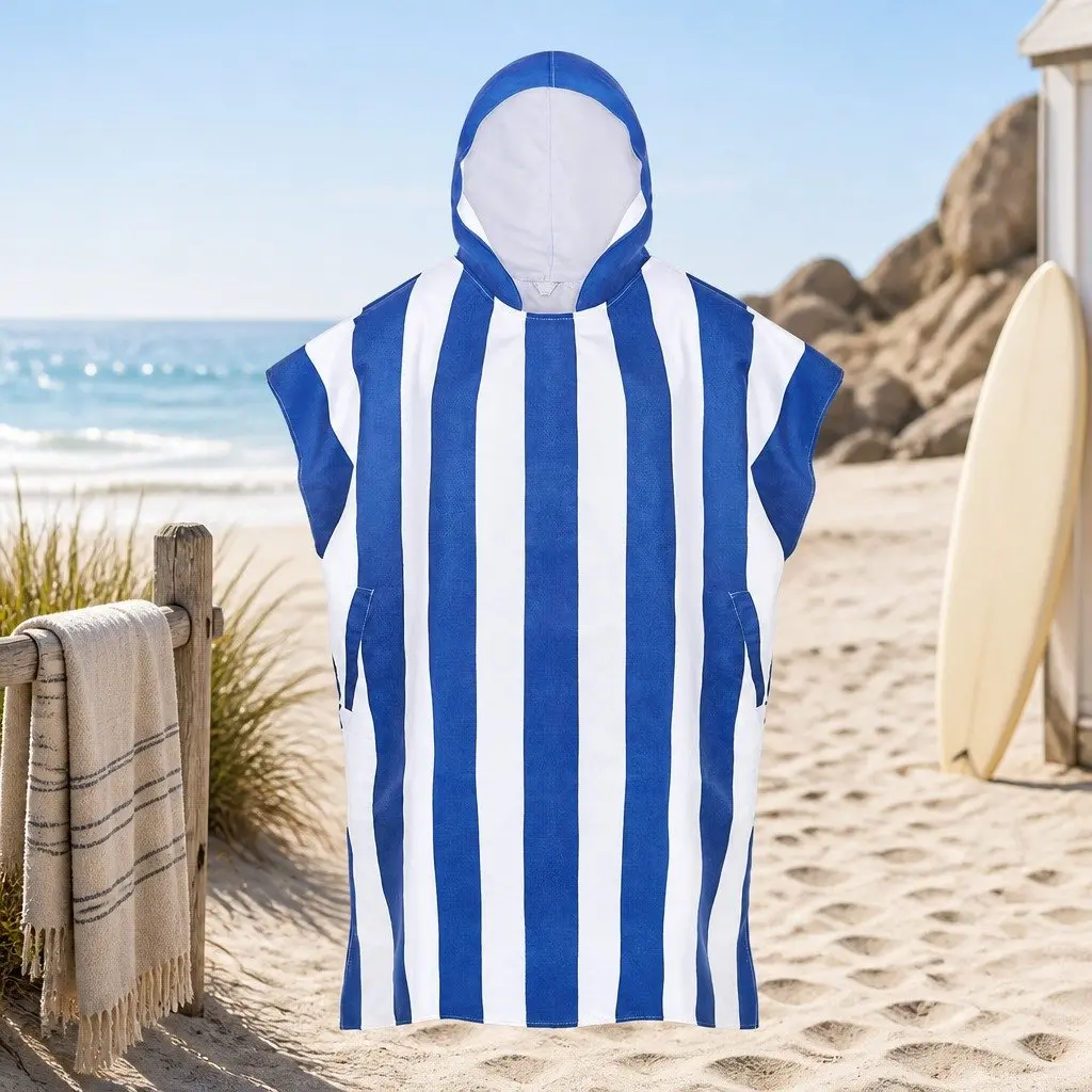 Hooded Poncho Towel Quick Dry Lightweight Compact Travel Beach Swim Cover Whitsunday Blue Large Medium Small