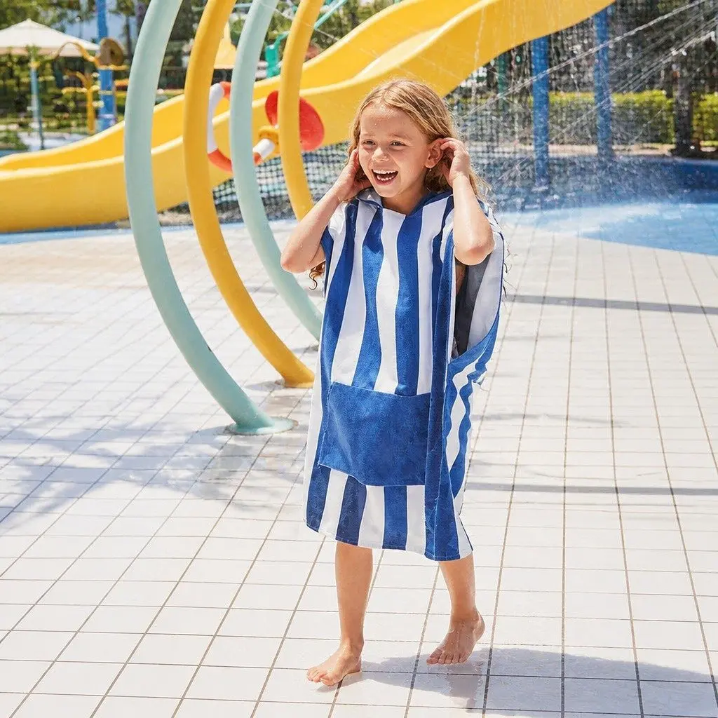 Kids Poncho Towel Quick Dry Swim Changing Robe M Polyester Whitsunday Blue 75x55cm