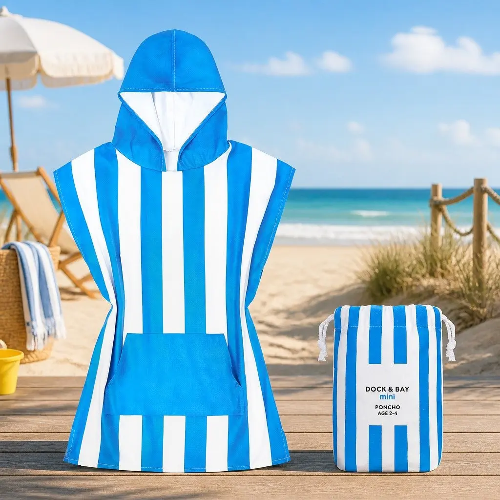 Kids Hooded Poncho Towel Quick Dry Beach Cover Change Robe XS Bondi Blue