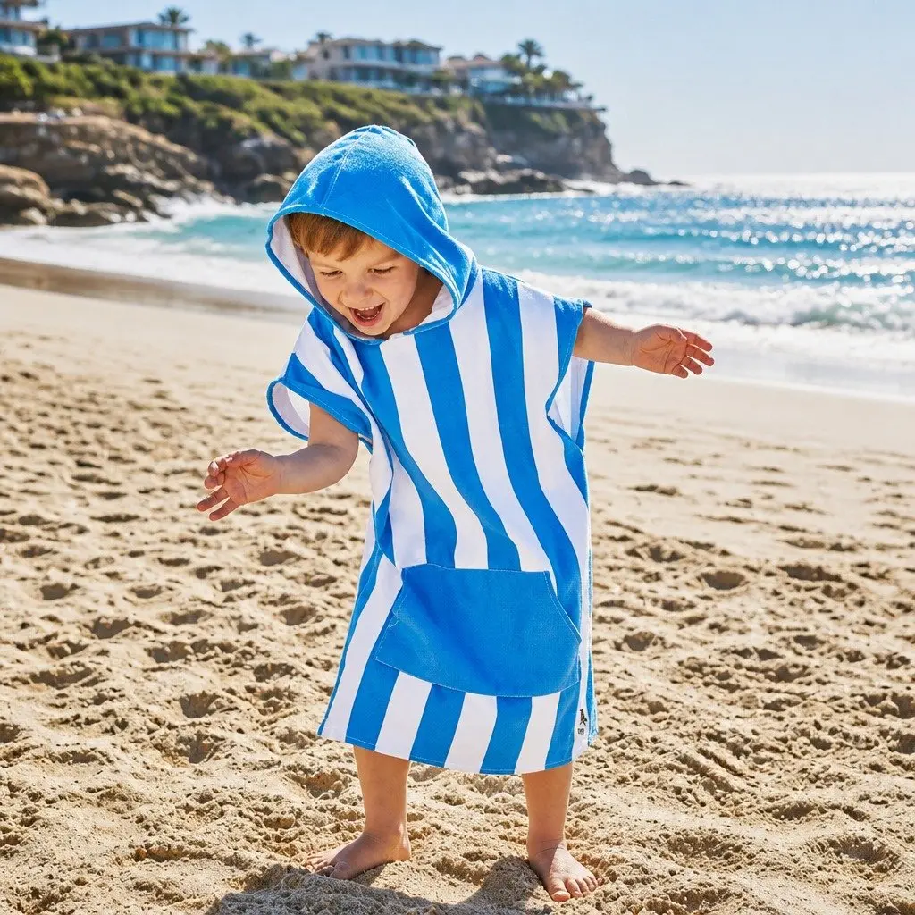 Kids Hooded Poncho Towel Quick Dry Beach Cover Change Robe XS Bondi Blue