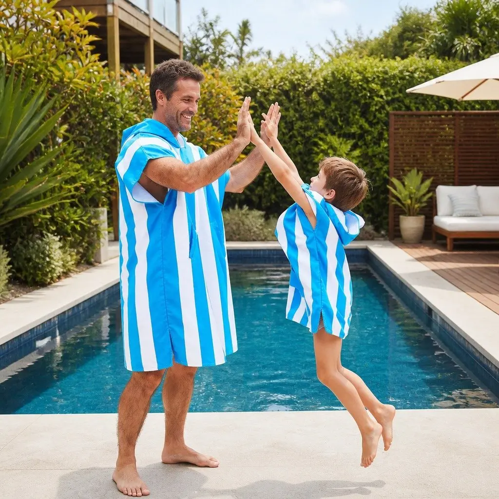 Kids Hooded Poncho Towel Quick Dry Beach Cover Change Robe XS Bondi Blue