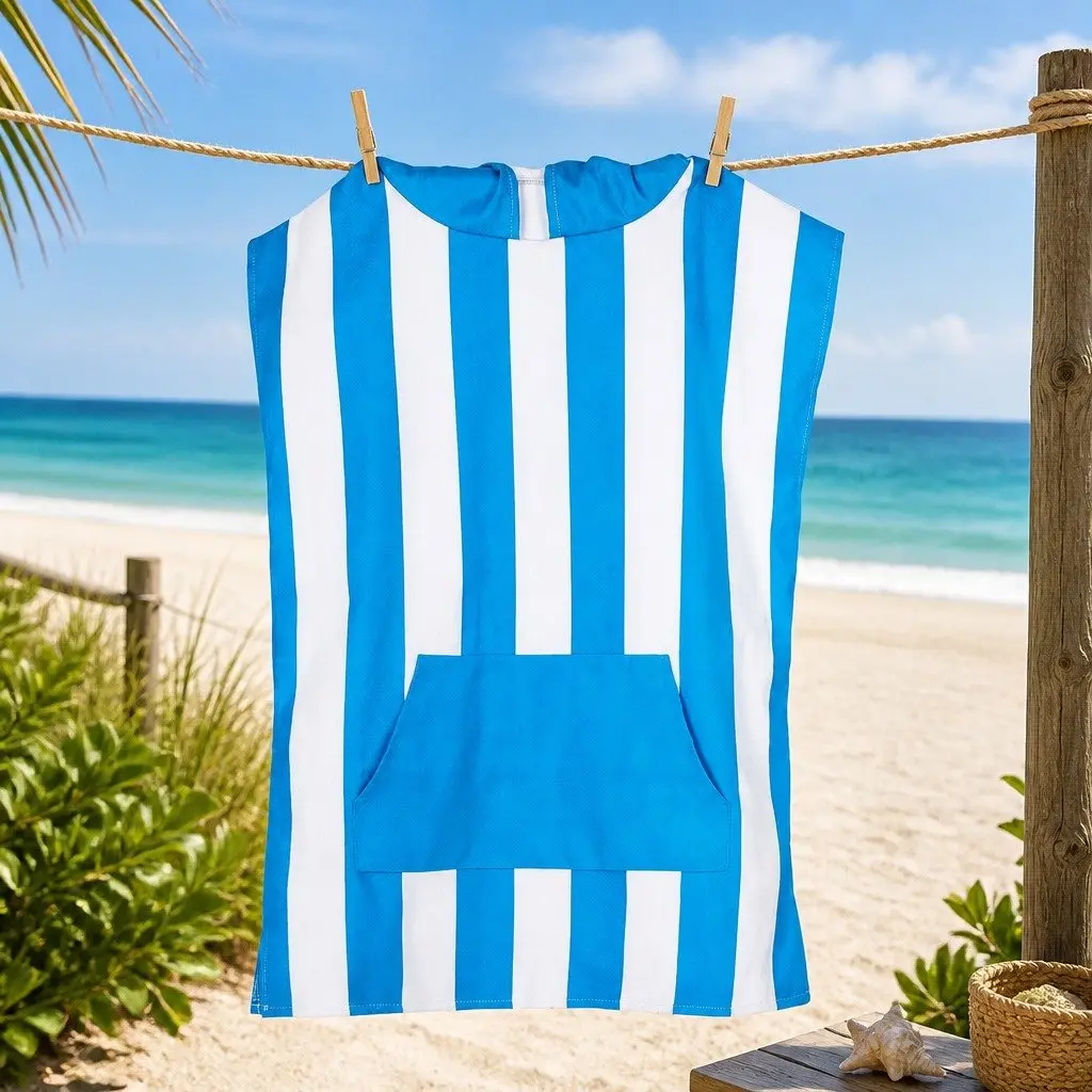Kids Hooded Poncho Towel Quick Dry Beach Cover Change Robe XS Bondi Blue