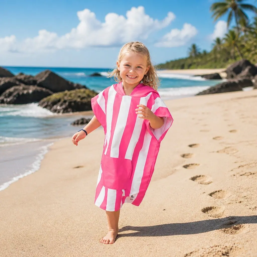 Hooded Poncho Towel Quick Dry Small 4-7 Years Phi Phi Pink