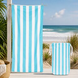 Beach Towel XL Quick Dry Cabana Striped Pattern Tulum Blue Compact Travel Towel