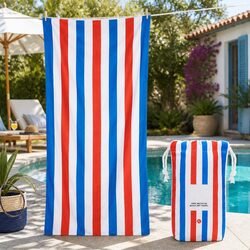 Extra Large Quick Dry Beach Towel Striped Cabana Pattern Lightweight Compact