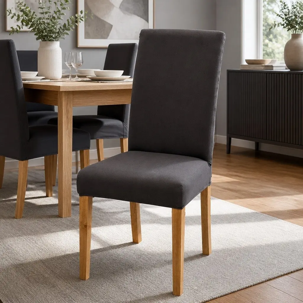 Dining Chair Slipcovers Set of 4 Grey Stretchable Removable Spandex for Standard Size Dining Room Chairs