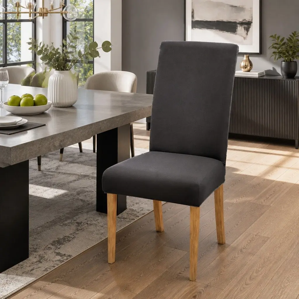 Dining Chair Slipcovers Set of 4 Grey Stretchable Removable Spandex for Standard Size Dining Room Chairs