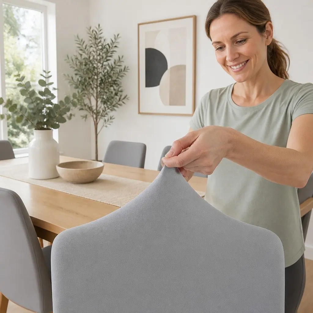 Dining Chair Slipcovers Stretchable Grey Fabric 4 Pieces Removable for Banquets Events
