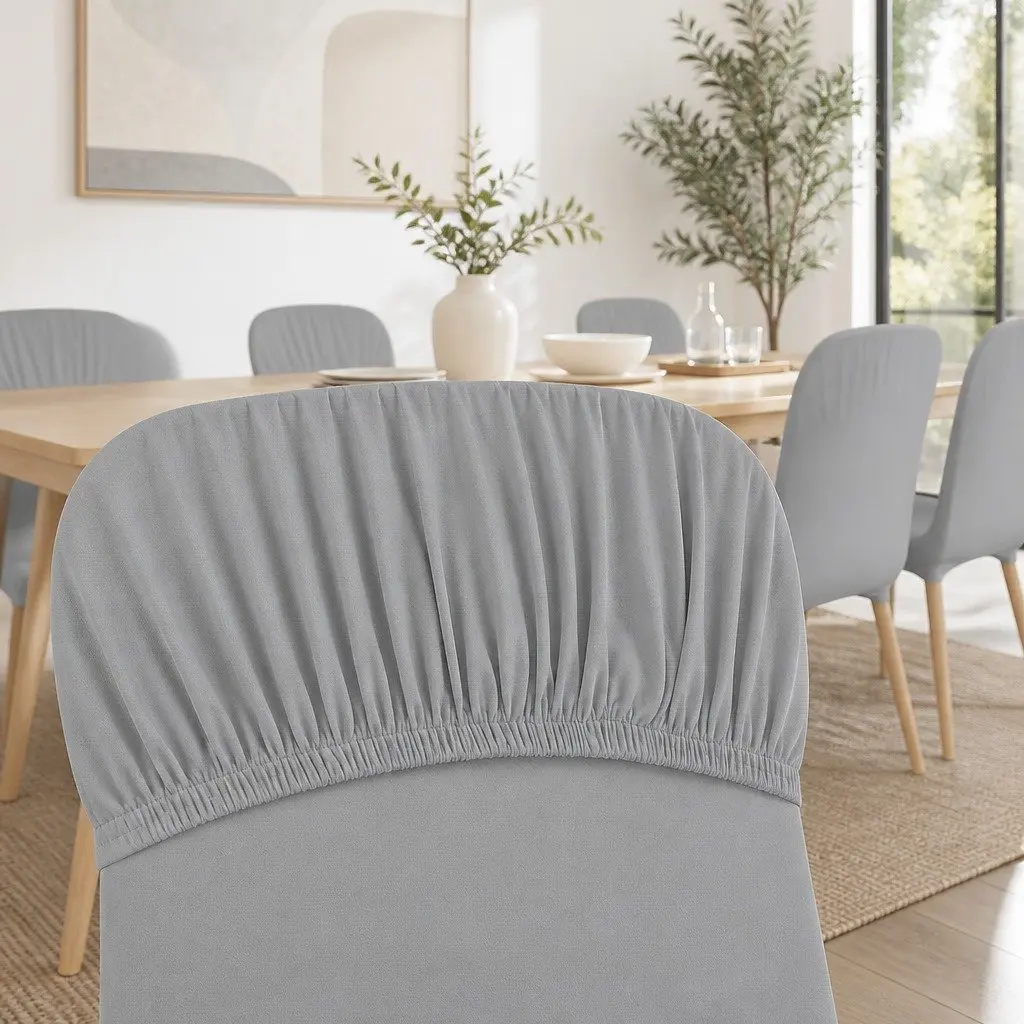 Dining Chair Slipcovers Stretchable Grey Fabric 4 Pieces Removable for Banquets Events