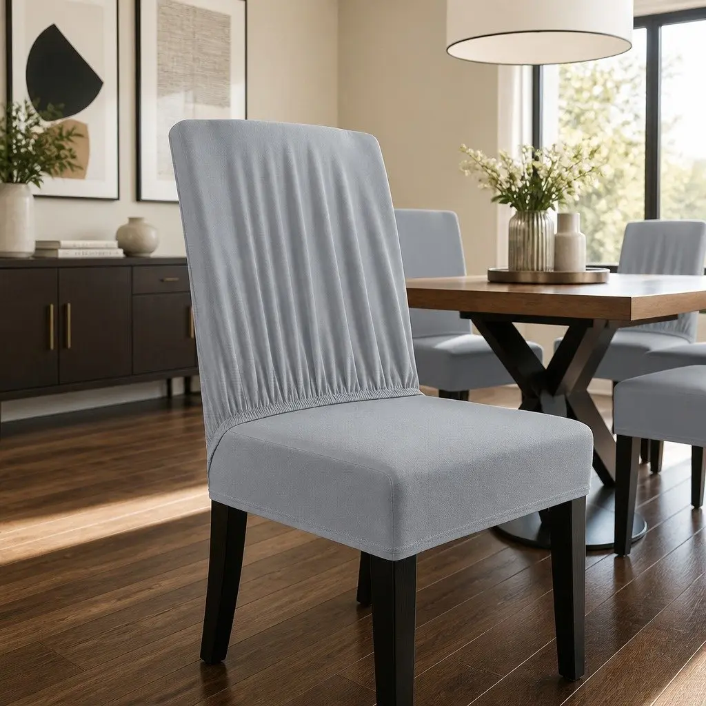 Dining Chair Slipcovers 6 Piece Stretchable Spandex Grey Removable