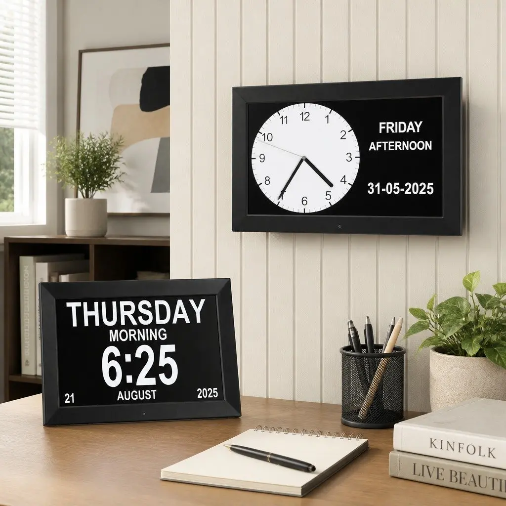 Digital Day Clock LCD 10 Inch Large Display Alarm Calendar Black