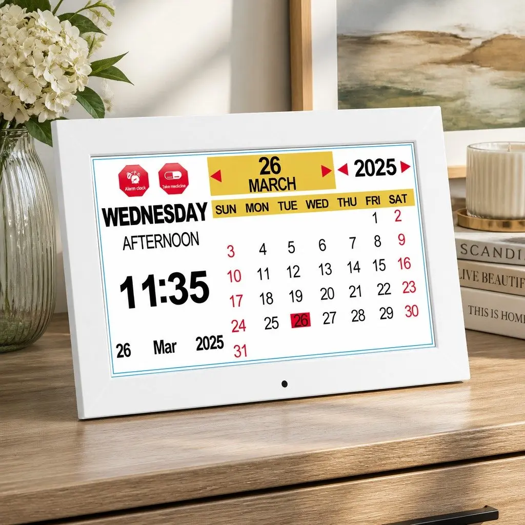 Digital Day Clock LCD 10 Inch White Desk Wall Mount Large Display