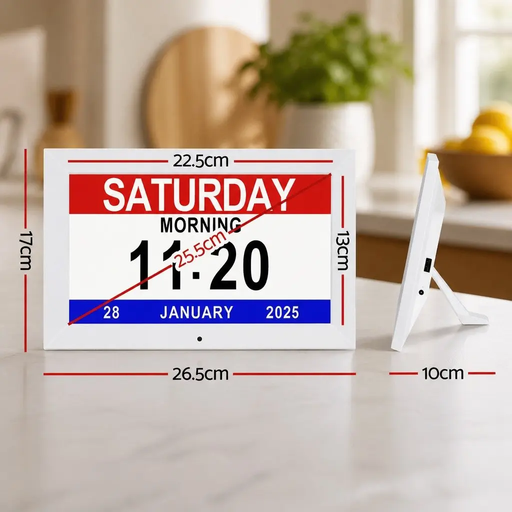 Digital Day Clock LCD 10 Inch White Desk Wall Mount Large Display