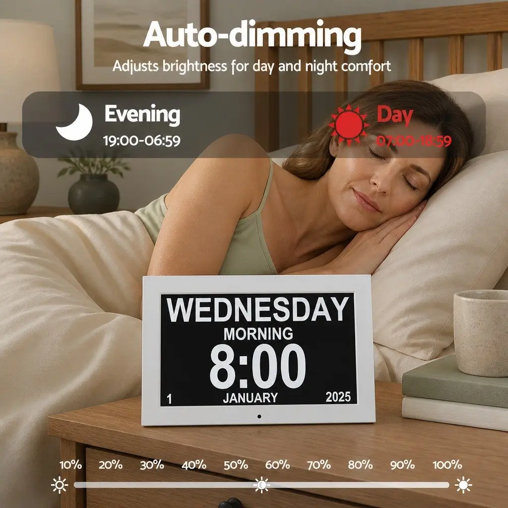 Digital Day Clock LCD 10 Inch White Desk Wall Mount Large Display