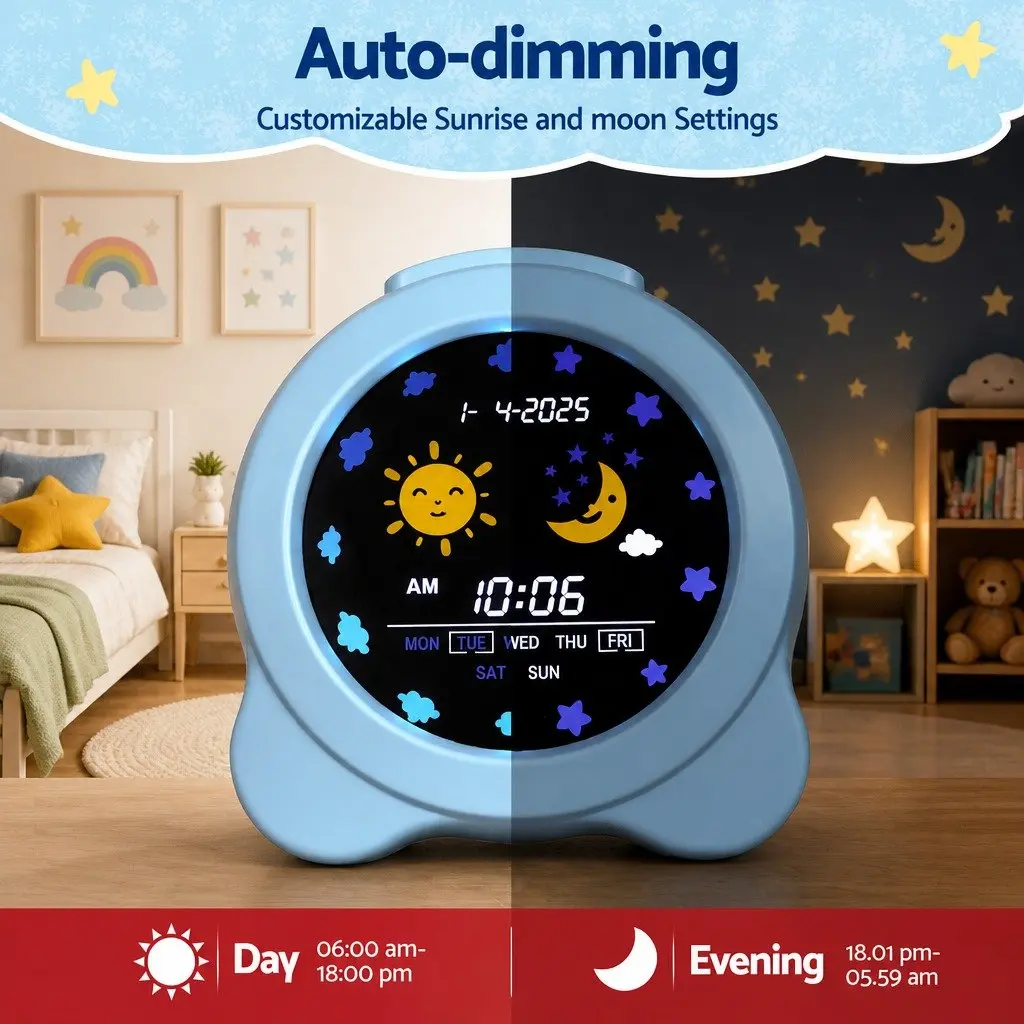 Digital Day Clock LCD Display 3.8 Inch Blue ABS Plastic