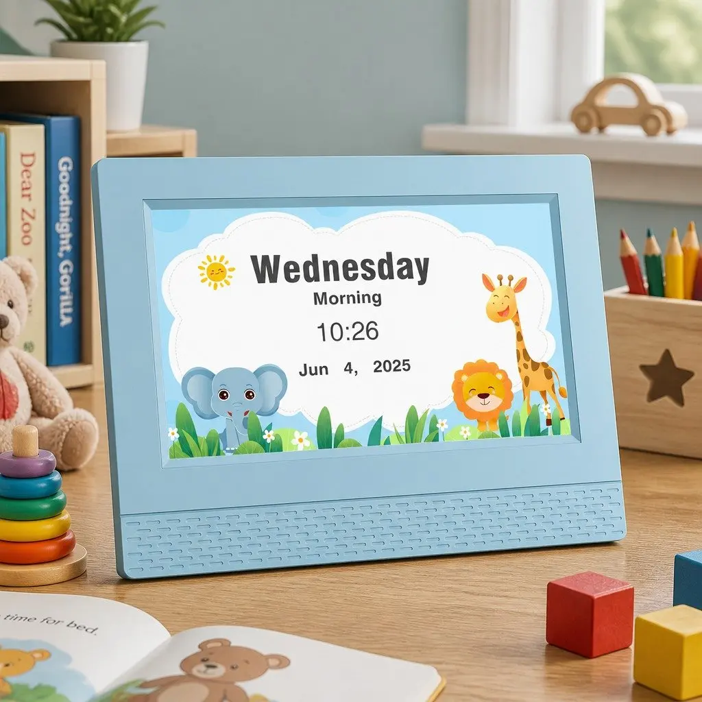 Digital Day Clock LCD 7 Inch Blue ABS Plastic Display for Kids