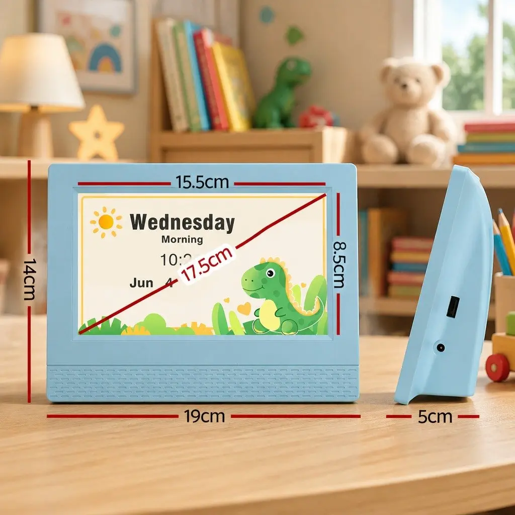 Digital Day Clock LCD 7 Inch Blue ABS Plastic Display for Kids