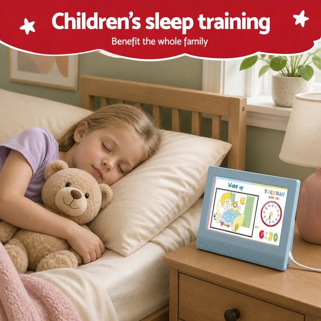 Digital Day Clock LCD 7 Inch Blue ABS Plastic Display for Kids