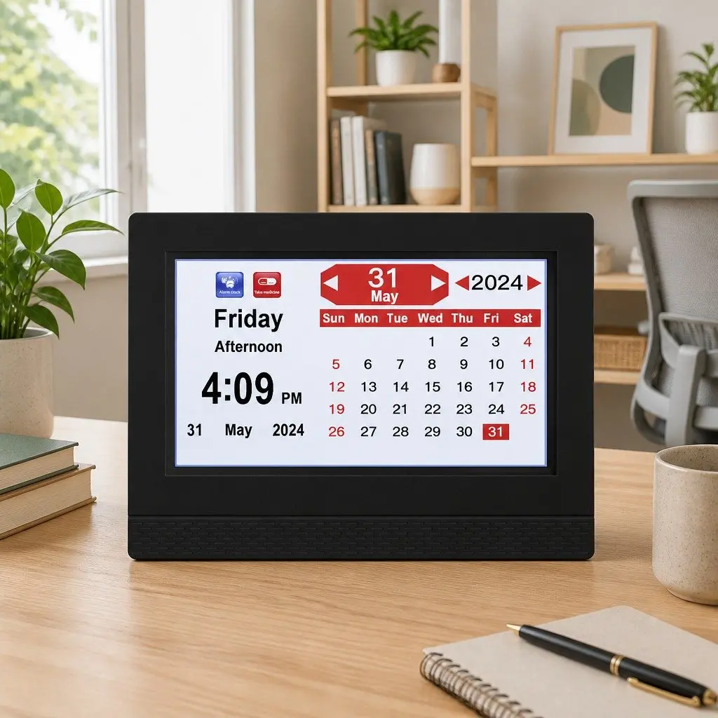 Digital Day Clock LCD Display 7 Inch Black