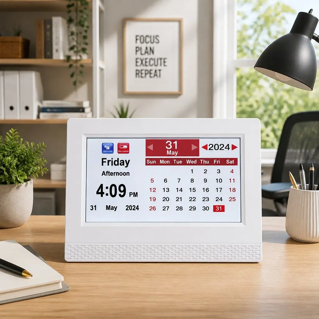 Digital Day Clock LCD Display 7 Inch White Desk Clock