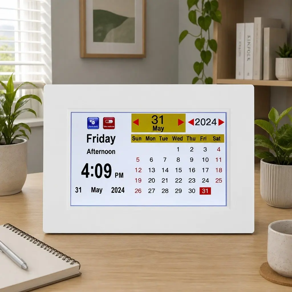 Digital Day Clock LCD 8 Inch White Desk Wall Mount Large Display