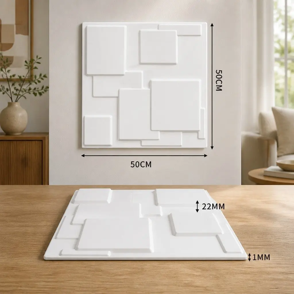 3D Wall Panels PVC 50x50cm Matte White 12 Piece Set DIY Home Interior Decoration Embossed