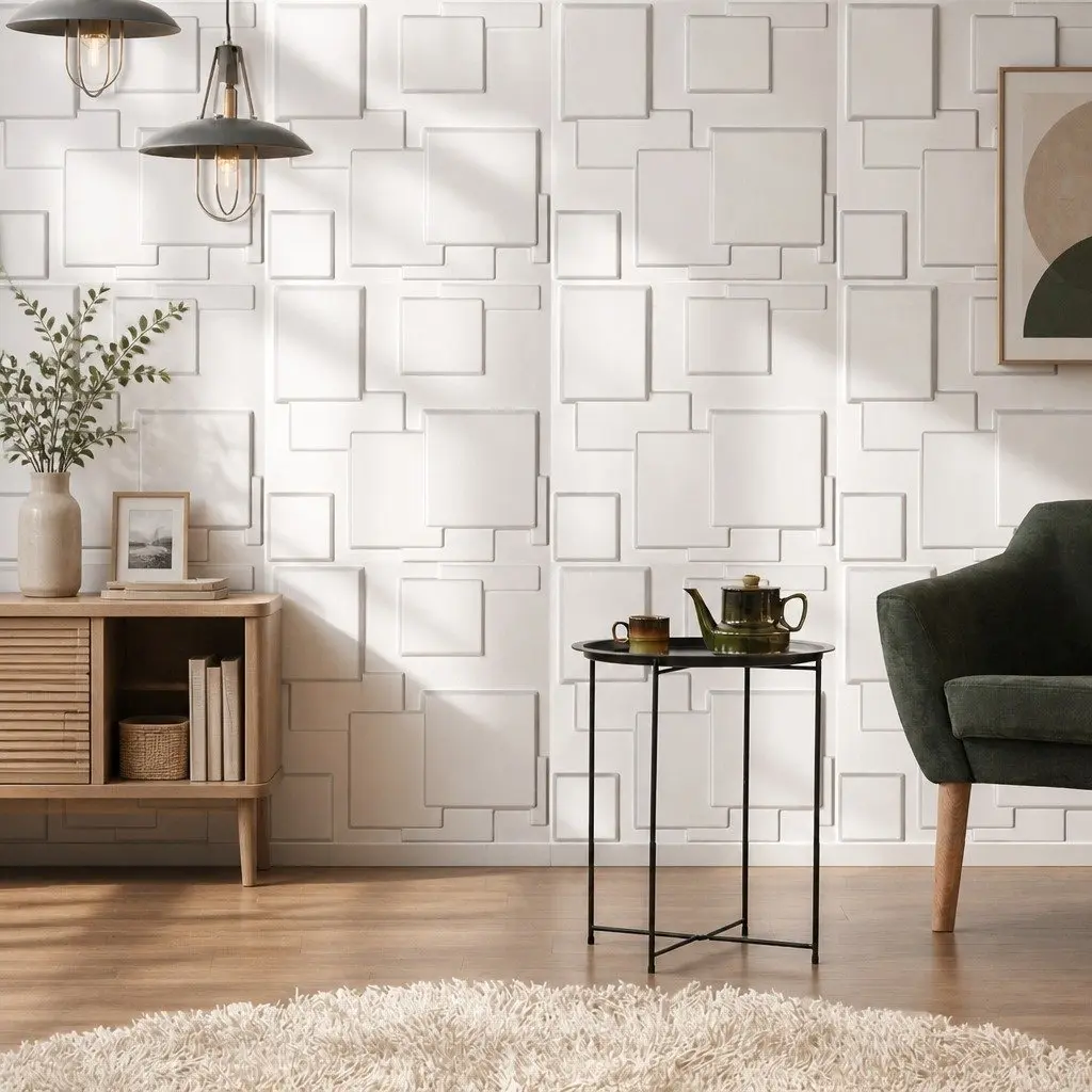 3D Wall Panels PVC 50x50cm Matte White 12 Piece Set DIY Home Interior Decoration Embossed