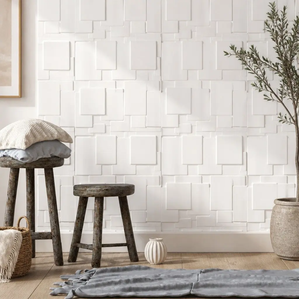 3D Wall Panels PVC 50x50cm Matte White 12 Piece Set DIY Home Interior Decoration Embossed