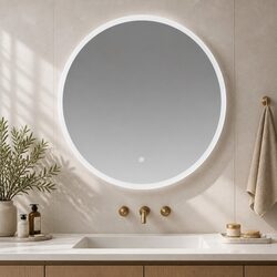 LED Wall Mirror Round 60cm Anti-fog Bathroom Vanity Light Up Mirror Adjustable