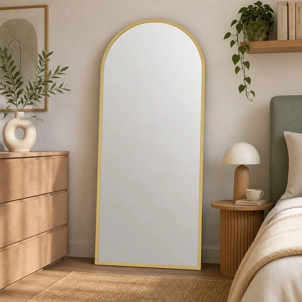 Full Length Floor Mirror MDF Steel Glass 180cm Black White