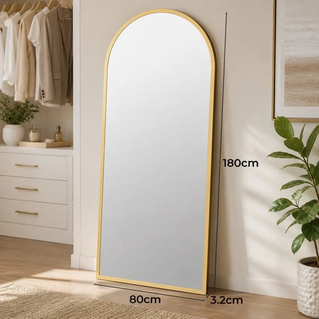 Full Length Floor Mirror MDF Steel Glass 180cm Black White